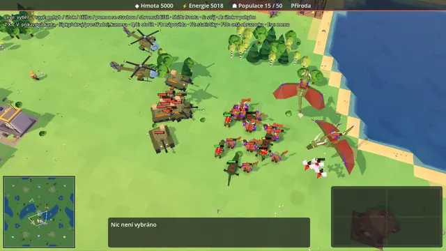 Game screen with a battle: tanks and helicopters against orcs and wyverns, the minimap and the selection panel at the bottom
