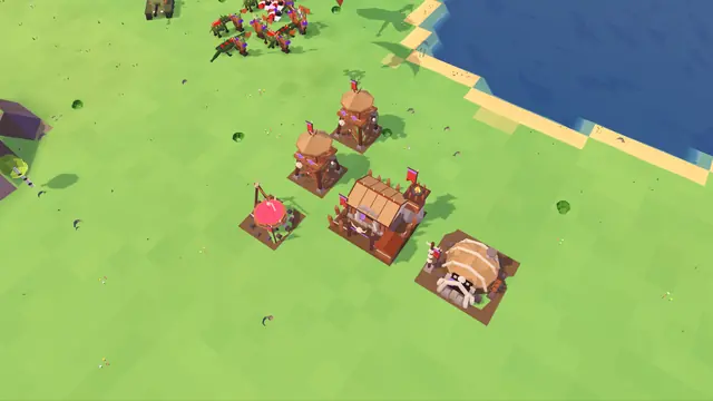 Wooden Orc base with two watchtowers by a lake