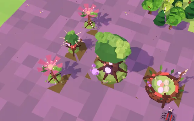Nature base: Grove Heart, blossom trees and a Nest on purple undergrowth